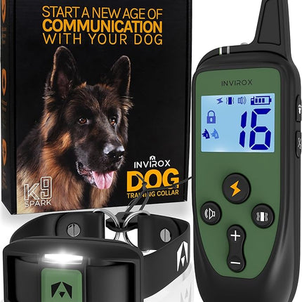 INVIROX Dog Training Collar with Remote [Spark K9] 1100 Yard Range, 124 Levels of Control, Beep, Vibration & E-Stim Modes, IP67 Waterproof E Collar for Dogs Training