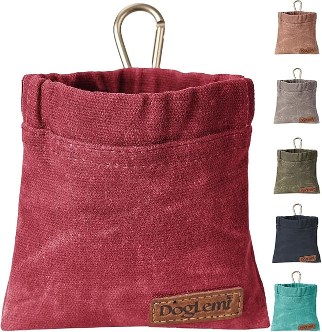 ETIAL Dog Treat Pouch,Portable Puppy Dog Training Treat Bag,Hand Free Dog Walking Bag,Auto Closing Pet Feed Snack Reward Pocket,Dog Food Dispenser for Pet Puppy Travel or Outdoor Use (Red)