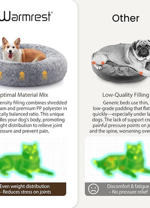 Calming Dog Bed - Donut Washable Large Size Round Pet Bed for Dogs and Cats, 36 inches Anti-Slip Fluffy Faux Fur Plush Cat Bed, Anti-Anxiety Cushion with Anti-Slip Bottom