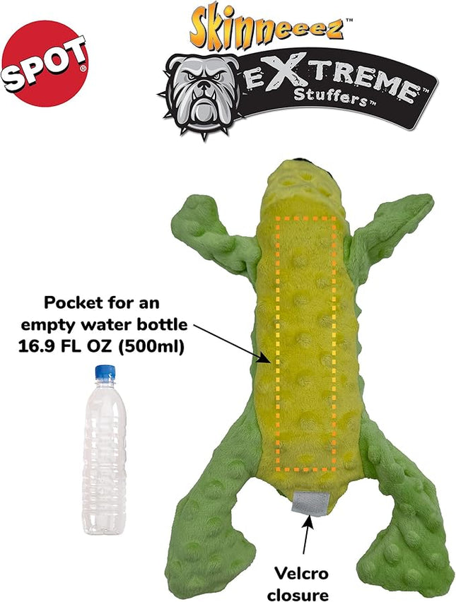 SPOT Skinneeez Extreme Stuffers Frog - Stuffing Free Dog Toy With Squeaker & Rip Stop Mesh Lining for Durability - Insert Plastic Bottle for Extra Crunch, For Small to Medium Puppies & Dogs - 14in
