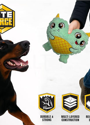 Bite Force - Durable & Strong Dog Toy Blue Two Headed Monster with Squeaker, Kevlar-Reinforced for Aggressive chewers.