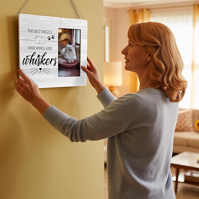 Cat Memorial Gifts for Loss of Cats Sympathy Picture Frame, The Best Angels Have Wings and Whiskers Frames Fits 4x6 Photo