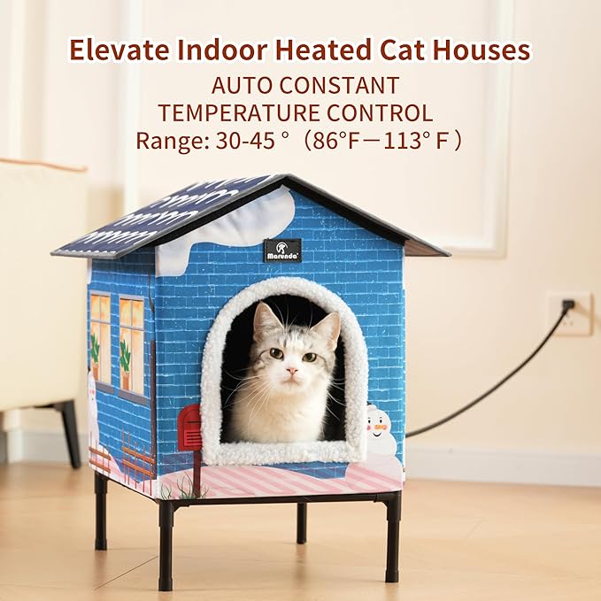 MARUNDA Heated Cat Houses for Outdoor Cats in Winter, Heated cat House for Indoor and Kitty Shelter for Your Pet to Stay Warm and Cozy,Easy to Assemble. (Light Blue, Small)