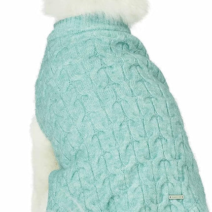 Blueberry Pet 2023 New Classic Fuzzy Textured Knit Pullover Crew-Neck Dog Sweater in Heathered Jade, Back Length 20", Pack of 1 Clothes for Dogs