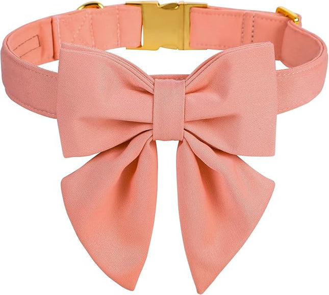 Maca Bates Candy Pink Dog Collar with Cute Solid Sailor Bow Tie for Small Girl Boy Dogs,Girly Adjustbale Durable Breakaway Soft Collars with Bowtie for Female Male Puppy,Pet with Metal Buckle
