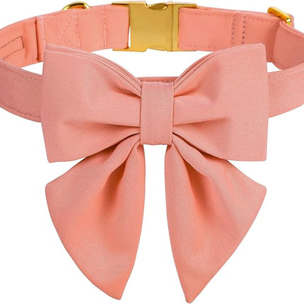 Maca Bates Candy Pink Dog Collar with Cute Solid Sailor Bow Tie for Medium Girl Boy Dogs,Girly Adjustbale Durable Breakaway Soft Collars with Bowtie for Female Male Puppy,Pet with Metal Buckle