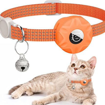 Apple AirTag Cat Collar, GPS Tracker Kitten Collar with Breakaway Feature, Lightweight and Reflective, Perfect for Cats and Puppies (Orange)