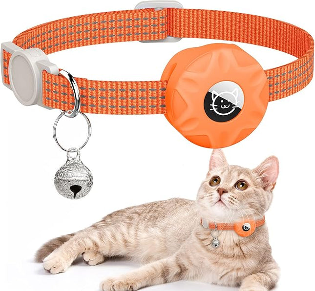 Apple AirTag Cat Collar, GPS Tracker Kitten Collar with Breakaway Feature, Lightweight and Reflective, Perfect for Cats and Puppies (Orange)