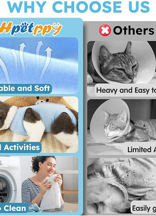 Cat Recovery Suit, Kitten Surgical Bodysuit for Abdominal Wound Anti Licking After Surgery, Pet Surgical Recovery Snugly Suit Cat Spay Recovery Suit Female for Small Male Female Cats Blue L