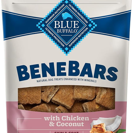 Blue Buffalo BeneBars Skin & Coat Support Dog Treats with Omega 3 & 6 Fatty Acids, Made with Natural Ingredients, USA Chicken & Coconut, 9-oz. Bag