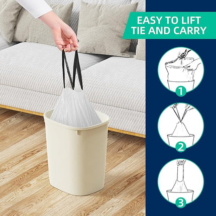 2.6 Gallon Mini Drawstring Trash Bags, Small Garbage Bags by KSSKSS, Code a fit 10-15 Liter, 2.6-4 Gal, White Trash Bin Liners for Home Office Kitchen Bathroom Bedroom, 120 Counts