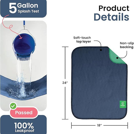 IMPROVIA® Washable Underpads, Heavy Absorbency Reusable Incontinence Pads for Kids, Adults, Elderly, and Pets, Waterproof Protection Floor (Navy & Green, 18"x24" (Pack of 4))