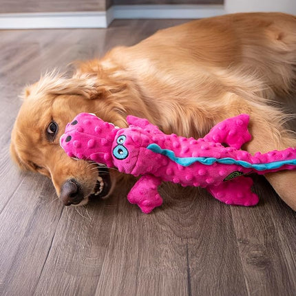 goDog Gators Squeaky Plush Dog Toy with Chew Guard Technology, Durable Fabric & Squeaker for Active Play, Pink, Large