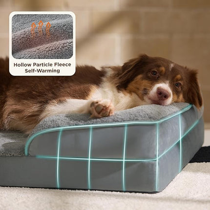Bedsure Self Warming Orthopedic Dog Beds Large Sized Dog - Washable Large Dogs Bed Waterproof, Big Comfort Dogs Couch Sofa with Removable Cover, Supportive Foam Pet Bed with Nonskid Bottom, Grey