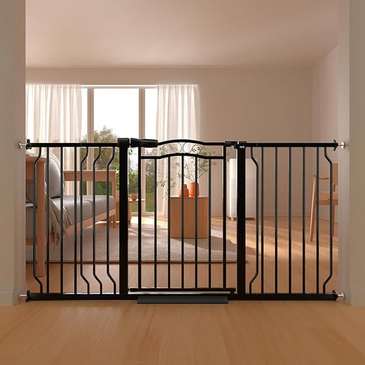 53.1-62.2" Extra Wide Baby Gate for Doorways No Drill, 30" Tall Auto Close Press Mounted Baby Safe Gate for Stairs, Walk Through Dog Gates for Doorways, Black