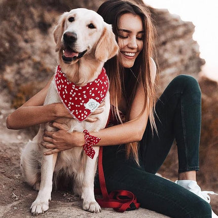 E-Clover Valentine Day Dog Bandana & Matching Scrunchie-Heart Dog Bandanas Red Pet Scarf Bib for Small Dogs Puppy Girl Boy Owner Valentines Mom Gift