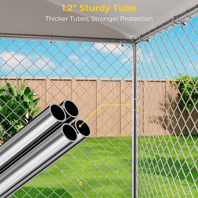 10 x 20FT Large Outdoor Dog Kennel with Roof, Dog Kennel Outside with Waterproof Cover, Galvanized Heavy Duty Chain Link Dog Runs Cage Playpen for Outside with Secure Lock