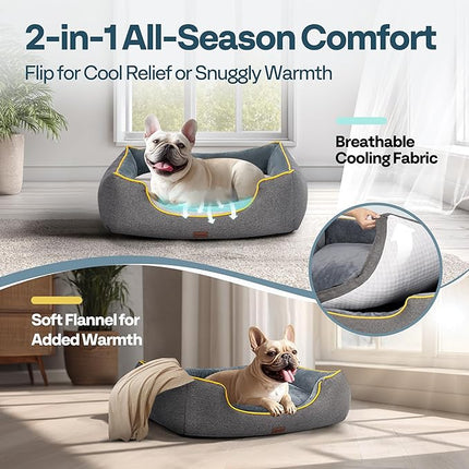 Large Orthopedic Dog Bed 28" Washable with Removable Cover, Waterproof & Non-Slip Base, Year-Round Comfort with Cooling/Warming, Dual-Layer Interior Padding for Support and Softness, Grey