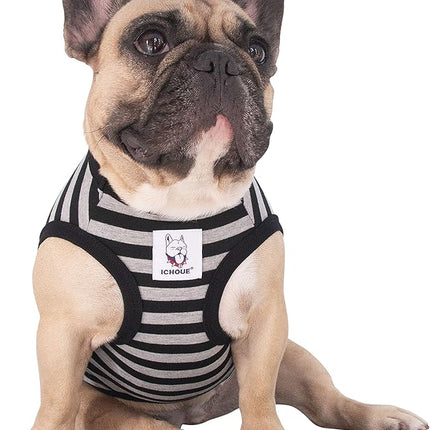 iChoue English Bulldog 100% Breathable Cotton Striped T Shirts Halloween Vest Clothes for Medium Dogs Tank Tops French Frenchie Pug Boston Terrier Pitbull Grey Black Stripes - XXLarge