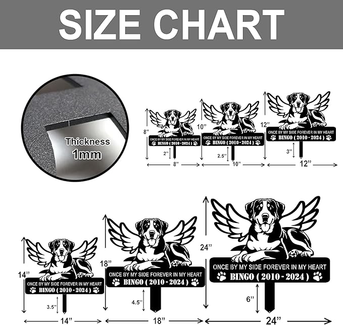 Personalized Dog Memorial Grave Marker, Custom Pet's Name Cemetery Decorations for Funerary, Metal Dog Burial Garden Stake, Outdoor Sympathy Angel Handstone Stake Plaque Gift for Loss