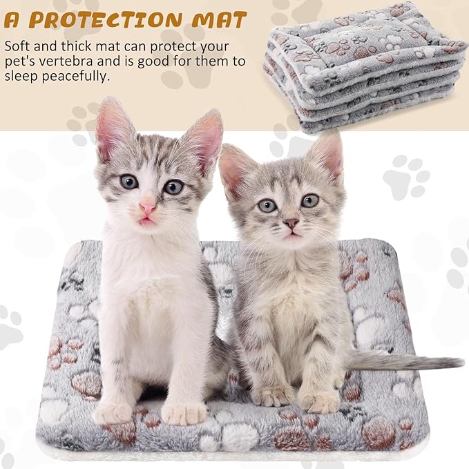 4 Pack Ultra Soft Dog Cat Bed Mat with Cute Prints Reversible Fleece Dog Crate Kennel Pad Cozy Washable Thickened Hamster Guinea Pig Pet Bed Mat for Small Animals(13 x 19 Inches,Light Gray)