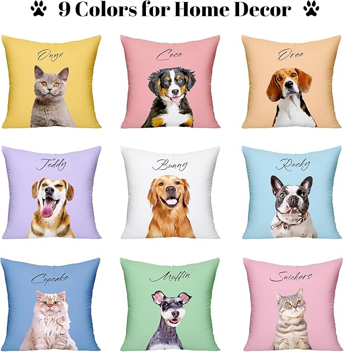 Funny DIY Personalized Pet Oil Painting Portrait from Photo Throw Pillow, Custom Dog Memorial Gifts for Loss of Dogs, Dog Cat Memorial Pillow, Customized Bereavement Sympathy Gifts for Pet Lover