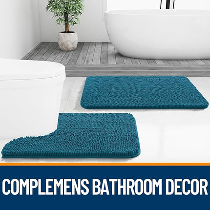 OLANLY Bathroom Rugs 47x17, Extra Soft Absorbent Chenille Bath Rugs, Rubber Backing Quick Dry, Machine Washable Bath Mats for Bathroom Floor, Tub and Shower, Home Decor Accessories, Peacock Blue