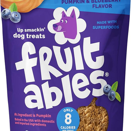 Fruitables Baked Dog Treats, Pumpkin Snacks for Dogs, Low Calorie & Delicious, No Wheat, Corn or Soy, Healthy Puppy Training Treats, Made in The USA, Pumpkin and Blueberry Flavor, 20oz