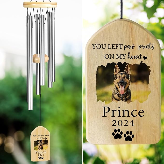 Pet Memorial Gifts, Personalized Pet Memorial Wind Chimes, Pet Loss Gifts, Dog Memorial Gifts for Loss of Dog, Pet Loss Sympathy Gift, Pet Remembrance Gift, in Memory of Pet - Left Paw Prints