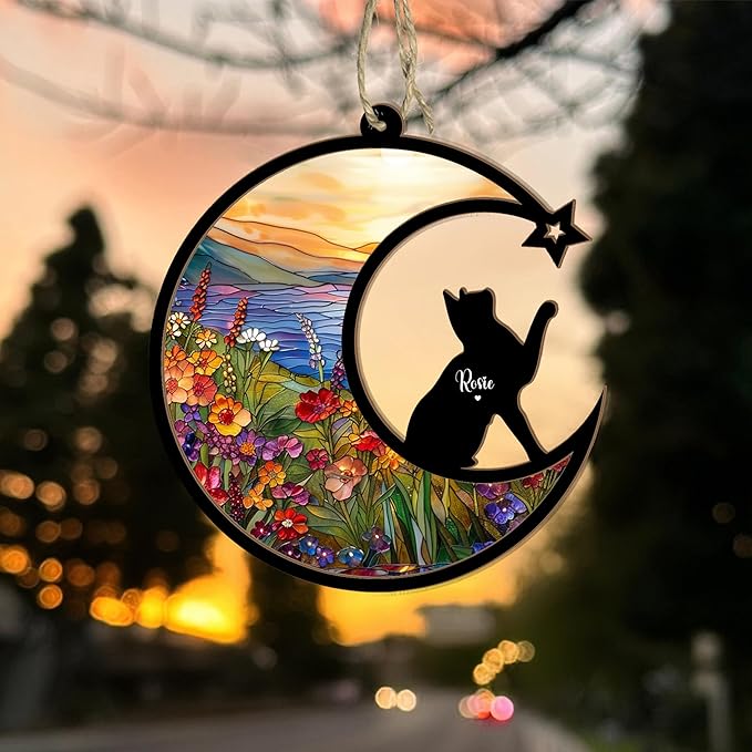 Personalized Pet Memorial Suncatcher – Custom Dog Cat Suncatcher with Name and Breed for Up to 3 Pets, Sympathy Gift for Pet Loss, Memorial Gift for Dog and Cat Lovers