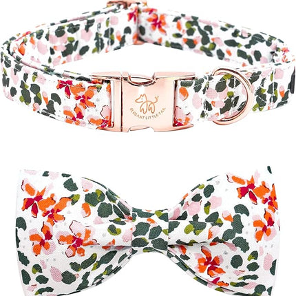 Elegant little tail Dog Collar, Floral Pattern Pet Collars with Bow Girl Cotton Bowtie Collars Spring Puppy Gift Adjustable Pet Collar for X-Small Dogs