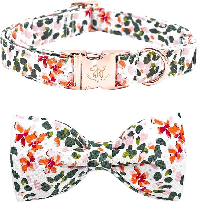 Elegant little tail Dog Collar, Floral Pattern Pet Collars with Bow Girl Cotton Bowtie Collars Spring Puppy Gift Adjustable Pet Collar for X-Small Dogs