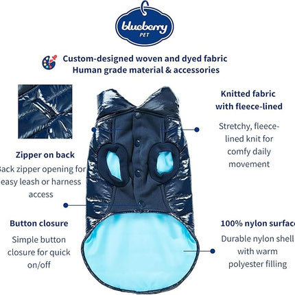 Blueberry Pet Cozy & Comfy Windproof Lightweight Quilted Fall Winter Glossy Dog Puffer Jacket in Navy Blue, Back Length 22.5", Size 20, Warm Coat for Large Dogs
