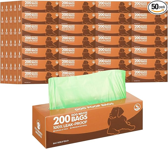 Sherr 50 Rolls Dog Waste Bags 10000 Count Dog Trash Bags Leak Proof Pet Doggie Poop Roll Waste Thick Plastic Bag for Home Park Outdoor Travel Pet Supplies(Dark Green)