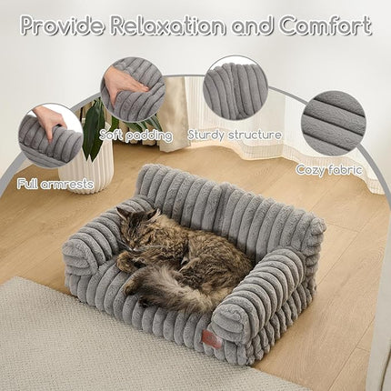 Hollypet Fluffy Plush Pet Cat Couch Soft Calming Pet Sofa Beds for Medium Small Cats and Dogs, Dark Gray
