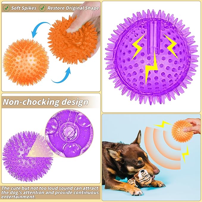 36 Pcs 2.5 in Squeaky Dog Toy Balls Spiky Dog Balls Chew Toy for Teething Durable High Bounce TPR Fetch Toy 9 Colors Water Toys for Small Medium Dogs Aggressive Chewers Clean Teeth and Training