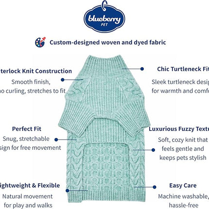 Blueberry Pet 2023 New Classic Fuzzy Textured Knit Pullover Turtle-Neck Dog Sweater in Heathered Jade, Back Length 20", Pack of 1 Clothes for Dogs