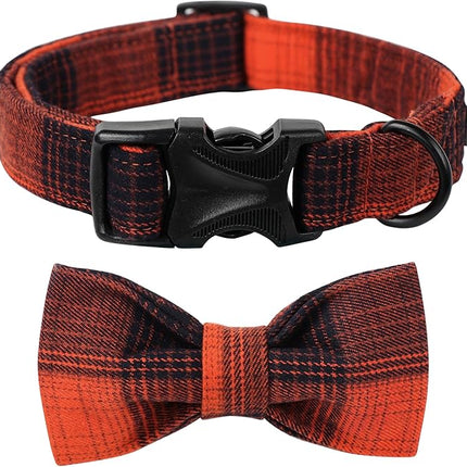 Lionet Paws Dog and Cat Collar with Bowtie Grid Dog Collar Plastic Buckle Light Adjustable Collars for Small Dogs Pets