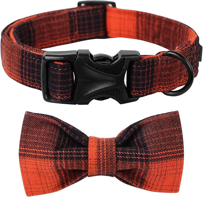 Lionet Paws Dog and Cat Collar with Bowtie Grid Dog Collar Plastic Buckle Light Adjustable Collars for Small Dogs Pets