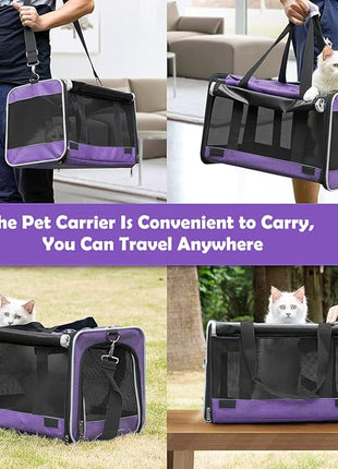 Carrying Bag for Yorkie Dog Travel Kennel Ventilated Softside Pet Carrier Tiny Dog Crate for Teacup Poodle 12lb Large Kitty Transport Cage with Cover Chihuahua Supply Purple