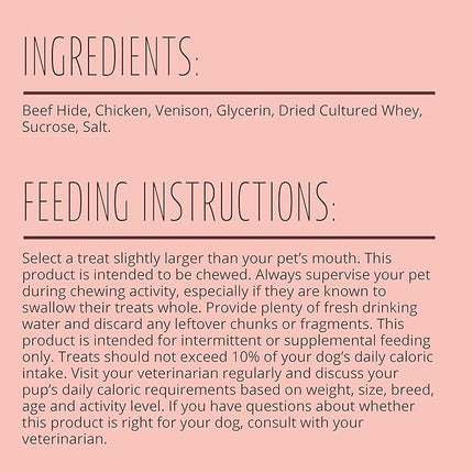 Better Belly Proteins with Real Venison Small Rolls 6 Count, Digestible Rawhide for Dogs, 4.2 OZ (Pack of 4)