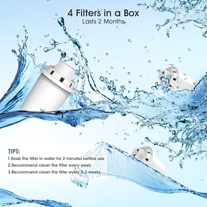 Dog Water Fountain Filters Replacement 4 Packs, 2 Months Set of Replacement Filter with 2 Sponges for PETNF Large Pet Dog Water Fountain Bowl Dispenser, Compatible with D2341/D2223/D2322/D2419 Models