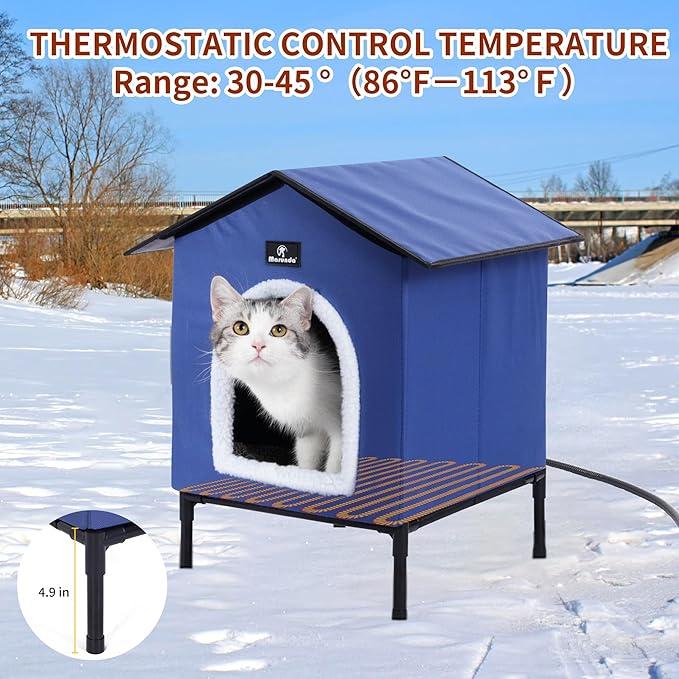 MARUNDA Heated Cat Houses for Outdoor Cats in Winter, Heated cat House for Indoor and Kitty Shelter for Your Pet to Stay Warm and Cozy,Easy to Assemble. (Dark Blue, Small)