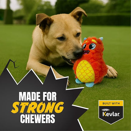Bite Force - Durable & Strong Dog Toy Orange Monster with Squeaker, Kevlar-Reinforced for Aggressive Chewers.