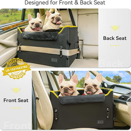 PETSFIT Dog Booster Car Seat, Dog Car Seats for Medium Sized Dogs or 2 Small Pets with 2 Safety Leashes and Patented Buckles, Carseat for Dogs with Storage Pockets for Pets Under 45Lbs (Black)