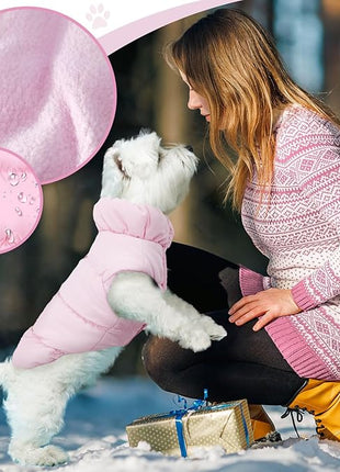 Winter Warm Dog Jacket for Small Medium Dogs Cat Cold Weather Coats with Harness Paded Dogs Fleece Vest Waterproof Windproof Dog Snow Jacket Pet Puppy Clothes (Pink,M)