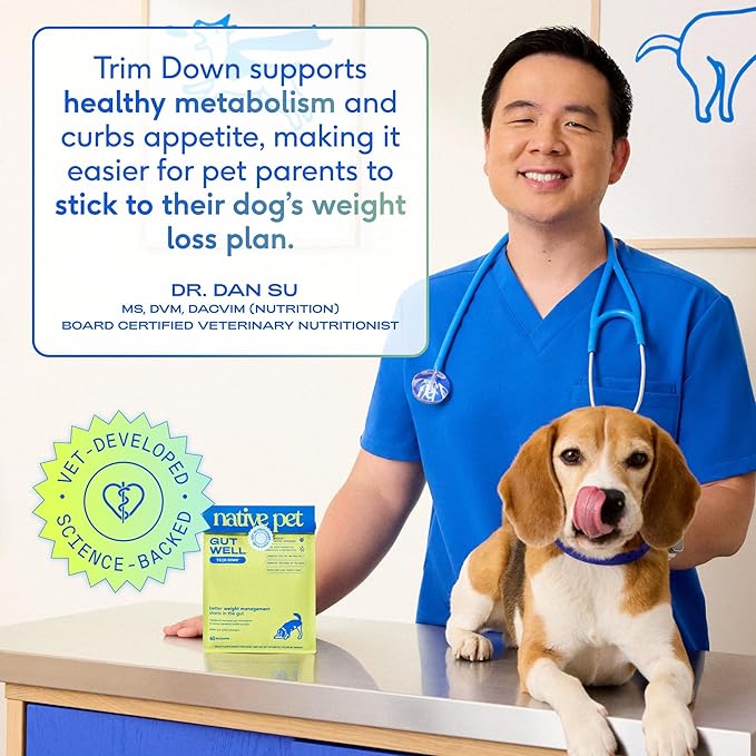 GutWell Trim Down - Weight Management Dog Food Topper - Dog Weight Loss Supplement Promotes Feeling of Fullness, Healthy Metabolism & Lean Muscle with Triple-biotic Blend & L-Carnitine - 60 Scoops