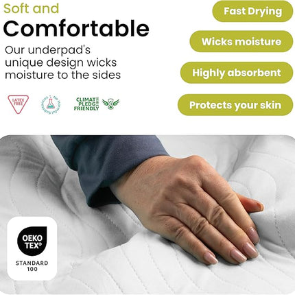 IMPROVIA® Washable Underpads, Heavy Absorbency Reusable Incontinence Pads for Kids, Adults, Elderly, and Pets - Waterproof Protection Floor White & White (2 Pack - 34x52)