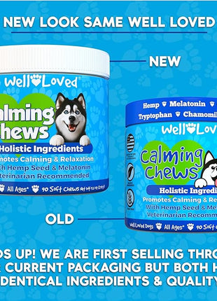 Calming Chews for Dogs - Dog Calm Treats, Made in USA, Vet Developed, Behavior Support, Stress, Separation, Fireworks, Travel, Melatonin, Natural & Holistic, 90 Count