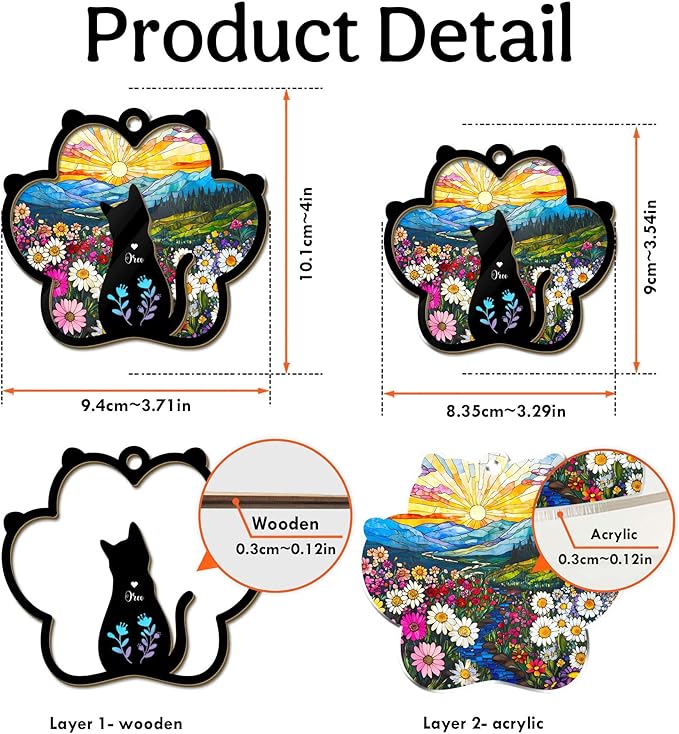 Personalized Pet Memorial Suncatcher – Custom Cat Silhouette with Name & Multiple Background Options, Sympathy Gift for Pet Loss, Pet Memorial Keepsake for Cat Lovers